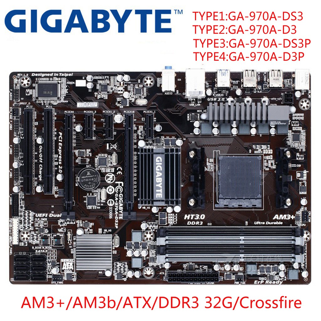 AMD ใช้ GIGABYTE GA-970A-D3 D3P DS3 DS3P เมนบอร์ด AM3b AMD AM3 + 970 เมนบอร์ดเดสก์ท็อป DDR3 SATA3 US