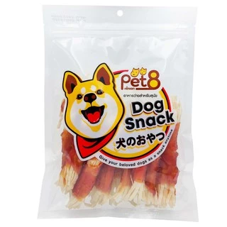 PET8 สันในไก่สไลด์เจอกี้ 225gแพ๊คขนาดกลาง chicken jerky medium pack 150-165g