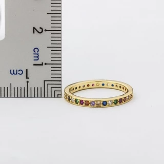 สีสัน Cubic Zirconia Eternity Band แหวนบาง Skinny Birthstone สีรุ ้ งรอบวงกลมแหวนนิ ้ ว