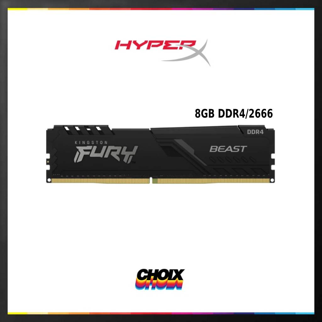 HyperX Fury Black Ram PC 8GB DDR4 2666 MHz KINGSTON (HX426C16FB3/8) แรมพีซี DDR4/2666
