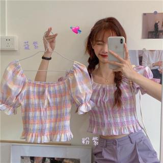 ในช่วงฤดูร้อนของปี 2020 ชุดหวานและสดใหม่ลายสก๊อตเล็ก ๆ แขนเสื้อลายสก๊อตนักเรียนหญิงกลางเอว