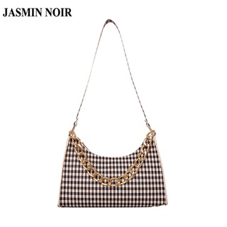 Jasmin NOIR กระเป๋าถือ กระเป๋าสะพายไหล่ ลายสก๊อต แต่งสายโซ่คล้อง แฟชั่นสําหรับสตรี