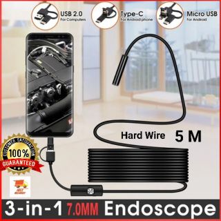 กล้องงู Snake Endoscope 3 in 1 USB Hard wire กล้องสายแข็ง8mm 720P HD IP67 กันน้ำ 6 Led สำหรับมือถือ androidและคอมPC