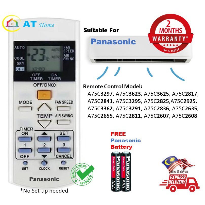 รีโมทคอนโทรลเครื่องปรับอากาศ Panasonic a75c3297, a75c3623, a75c3625, a75c2817, a75c2841, a75c3295, a