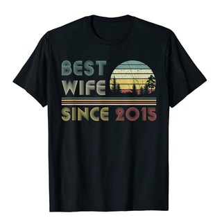 ใหม่ เสื้อยืดผ้าฝ้าย 100% พิมพ์ลายดอกไม้ Best Wife Since 2015 สําหรับผู้ชาย ครอบครัวS-5XL