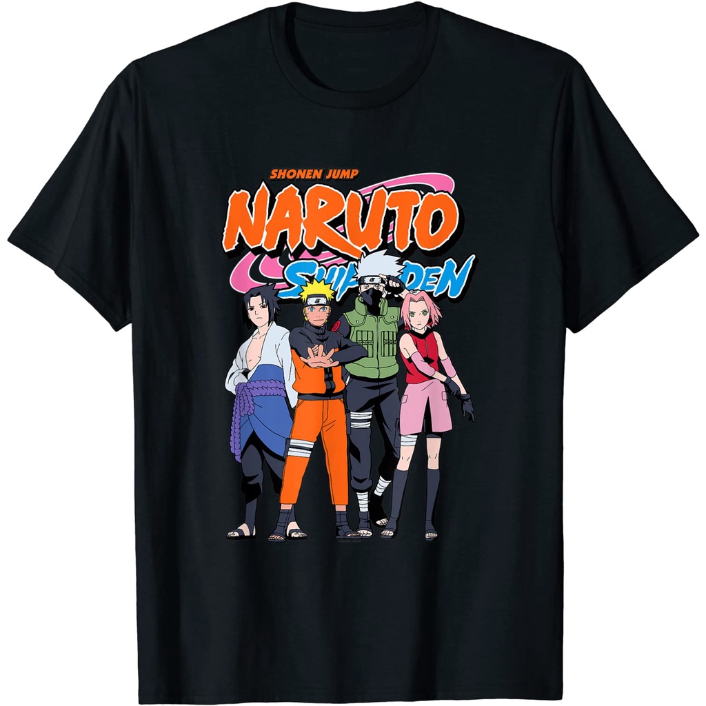 เสื้อยืดผ้าฝ้ายพิมพ์ลายเสื้อยืดลำลองนารูโตะ Naruto Shippuden Team 7 With Naruto Logo T-Shirt Naruto co branded T-shirt