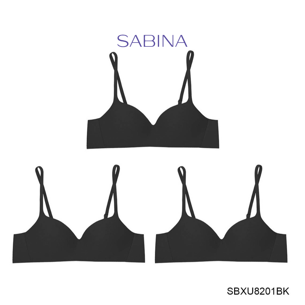 Sabina ซาบีน่า เสื้อชั้นใน  (Set 3 ชิ้น) (ไร้โครง) [Online Exclusive] รุ่น Pretty Perfect รหัส SBXU8201BK สีดำ