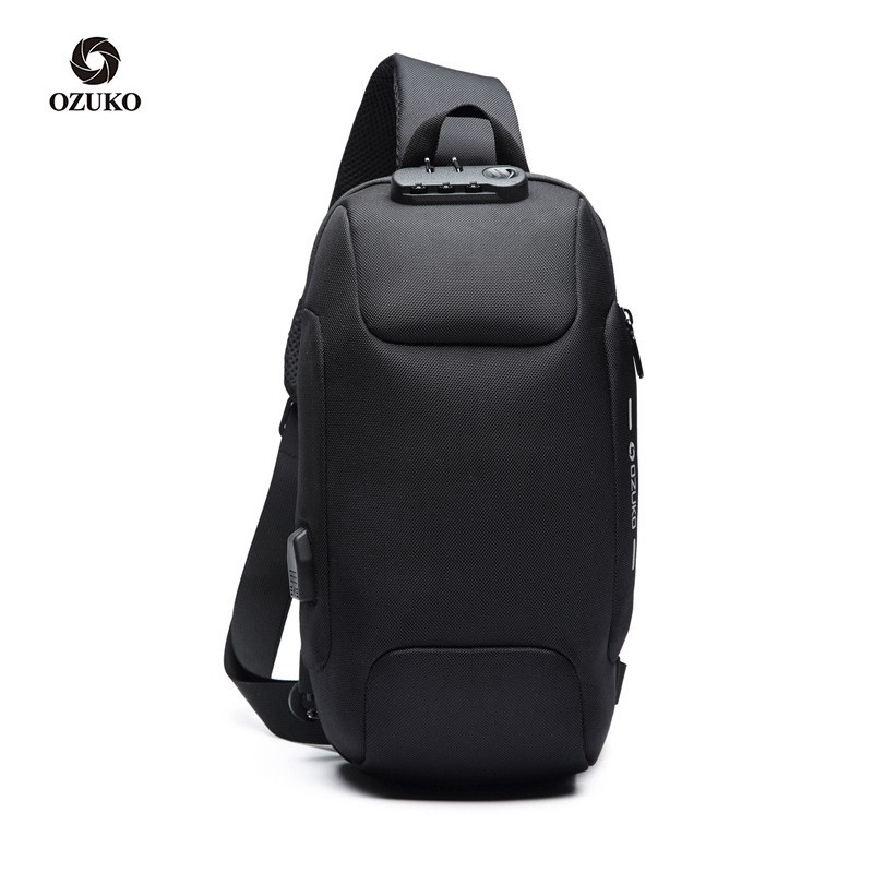 OZUKO กระเป๋าคาดหน้าอกสำหรับผู้ชาย กันน้ำ เดินทาง เป้ backpack มีตัวล็อคนิรภัยใส่รหัสได้สามหลัก(แท้100%)