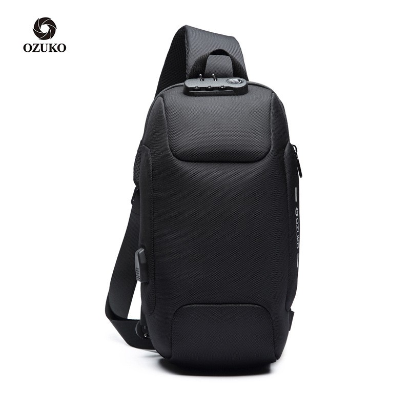 OZUKO กระเป๋าคาดหน้าอกสำหรับผู้ชาย กันน้ำ เดินทาง เป้ backpack มีตัวล็อคนิรภัยใส่รหัสได้สามหลัก(แท้1