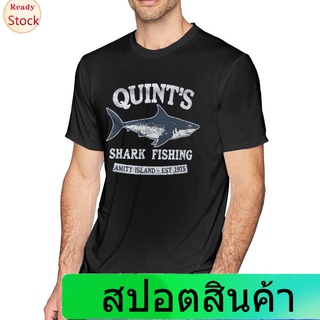 เสื้อยืดแขนสั้น Baixue Quints Shark Fishing Jaws Amity Island 1975 เสื้อยืดลําลองสําหรับผู้ชายแขนสั้นเหมา