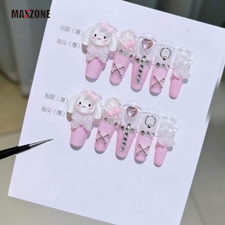 Maxzone Y2k Sanrio Cinnamoroll เล็บปลอม อมยิ้ม แพทช์ หัวใจ เล็บปลอม พร้อมการออกแบบ เล็บปลอม ที่ถอดออกได้