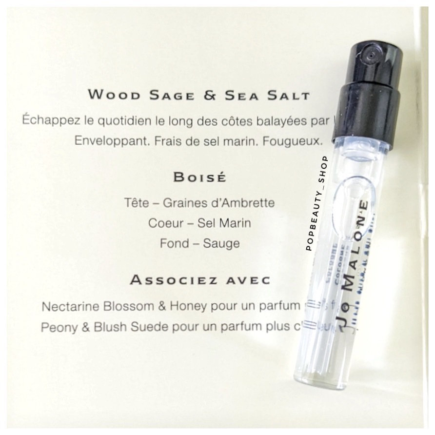 o Malone London Wood Sage & Sea Salt Cologne 1.5ml. ( ของแท้ 100% ) โจมาโลน น้ำหอม Unisex กลิ่นหอมสดชื่น หอมสะอาด บางเบา