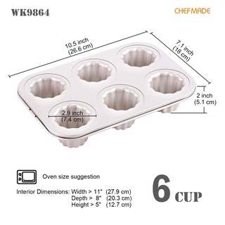 CHEFMADE  พิมพ์ขนมคานาเล่ 6 หลุม Canele Cake Mold, 6-Cavity Non-Stick Cannele mold WK9864