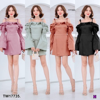 J17735 จั๊มสูทขาสั้น ปาดไหล่สายเดี่ยวผูกไหล่ แต่งกระโปรงปาด short jumpsuit one shoulder strap dress off skirt