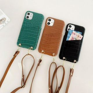 จุด Lanyard iPhone IX XR XsMax iPhone 13 12mini 12pro Max card leather case 2020SE 7Plus 8+ iPhone 11Pro Max case