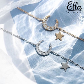 Ellastore123 สร้อยข้อมือ กําไลข้อมือ จี้รูปดวงจันทร์ ประดับพลอยเทียม ปรับได้ เข้ากับทุกการแต่งกาย สําหรับผู้หญิง