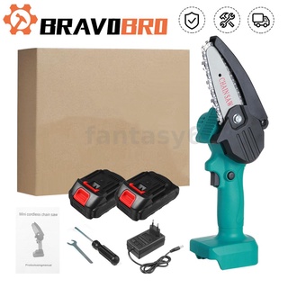 Bravobro เลื่อยโซ่ไฟฟ้า ขนาดเล็ก 1500W 24V 4 นิ้ว ชาร์จได้ พร้อมแบตเตอรี่ 1/2 ชิ้น ปลั๊ก EU