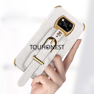 เคส Xiaomi Poco C31 เคส Xiaomi Poco M2 Pro เคส Xiaomi Poco M3 Pro เคส Xiaomi Poco X3 Pro Poco F2 Pro Poco F3 Pro Case Xiaomi Poco F3 GT Poco X3 NFC Poco X2 Case Redmi K40 Gaming Luxury Shockproof Softcase Crocodile Pattern Leather Wrist Strap Phone Case