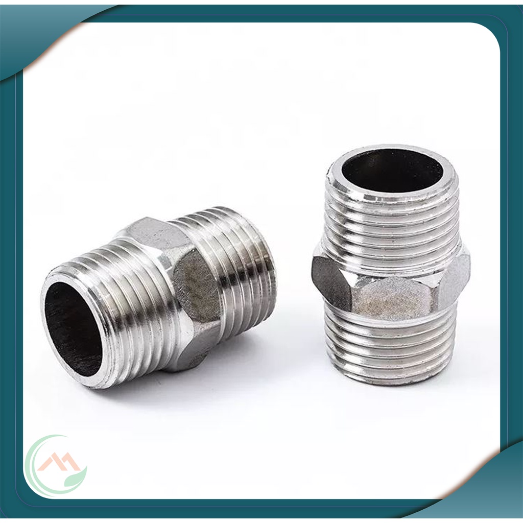 สแตนเลสขัดเงาคู่ dn 15 (non-21 - 1/2) ปลายเกลียวนอก 2 เส้น 21mm - QM.PK108