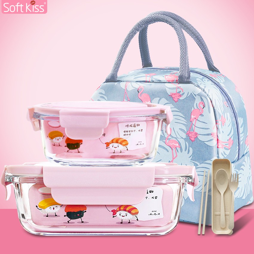 Softkiss ชุดกล่องอาหาร Lunch box  ปิ่นโตใส่อาหาร กล่องข้าวพร้อมกระเป๋า มีให้เลือก 3 แบบ สามารถเข้าไมโคเวฟได้