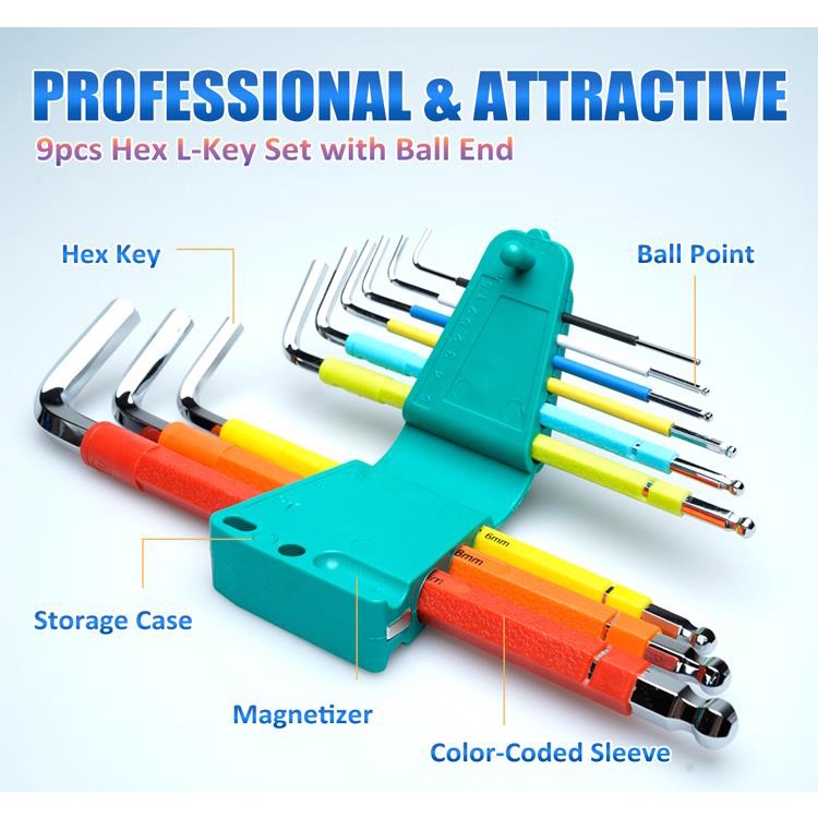Pro'sKit  ชุดกุญแจหกเหลี่ยมแบบปลอกสี9ชิ้น  HW-230BL