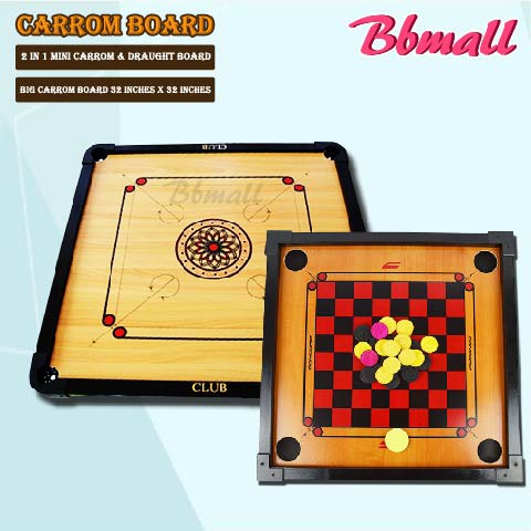 Wooden Carrom Board 2in1 Mini Draught Dam Haji Big Carrom Board Games/Papan Permainan Carrom JRW7