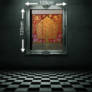 ภาพวาดต้นโพธิ์ทอง(ชุด3ชิ้นต่อ)พื้นสีแดงขนาด120×120cm