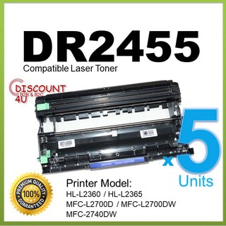 ** Pack 5 **Discount4U Toner สินค้าเทียบเท่าตลับหมึกเลเซอร์เทียบเท่ารุ่น  DR-2455 ใช้กับ HL-2370DN