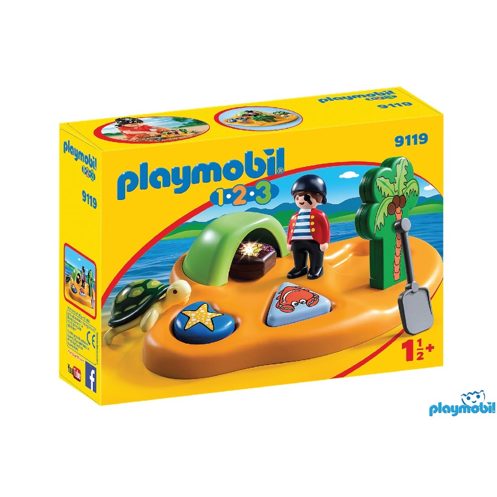 (ของเล่นชิ้นใหญ่สำหรับเด็กเล็ก 1 ขวบขึ้นไป Playmobil 1.2.3) Playmobil 9119 แอคชั่นฟิกเกอร์ 123 เกาะโจรสลัด