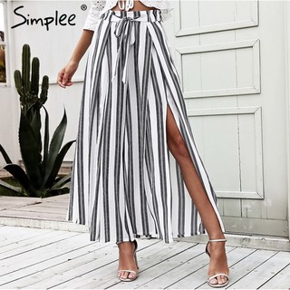 ‼️SALE‼️พร้อมส่ง Simplee BLACK STRIP Side Split PANTS