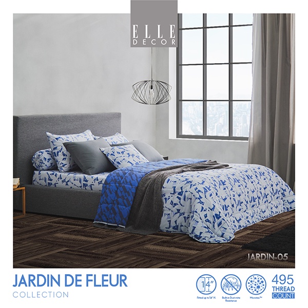 ELLE DECOR ชุดผ้าปู 6 ฟุต 5 ชิ้น+ผ้านวม 100x90 นิ้ว รุ่น JARDIN DE FLEUR รหัส ELLE JARDIN-05 ~ ส่งฟร