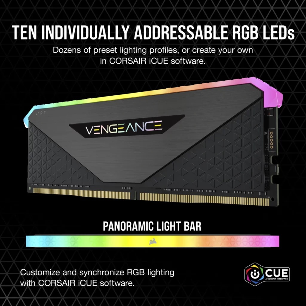 16GB (8GBx2) DDR4/3600 RAM PC (แรมพีซี) CORSAIR VENGEANCE RGB RT (BLACK) (CMN16GX4M2Z3600C18)