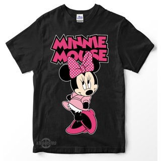 เสื้อยืดคอกลมเสื้อยืด พิมพ์ลาย minie mouse สีดํา พรีเมี่ยมS-5XL