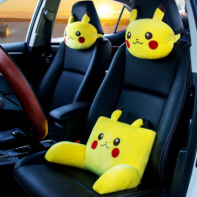 Pikachu Car Seat Headrest หมอนรองคอการ์ตูน เบาะรองหลัง หมอนรองเอว Universal Four Seasons Cute
