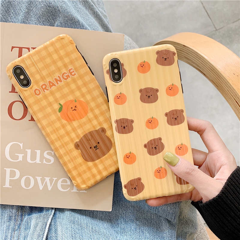 [ราคาขายส่ง]ออเรนจ์หมีน่ารักญี่ปุ่นและเกาหลีสไตล์ Ins Plaid กรณีโทรศัพท์ฉัน Phone7 ---- Promax I Phone