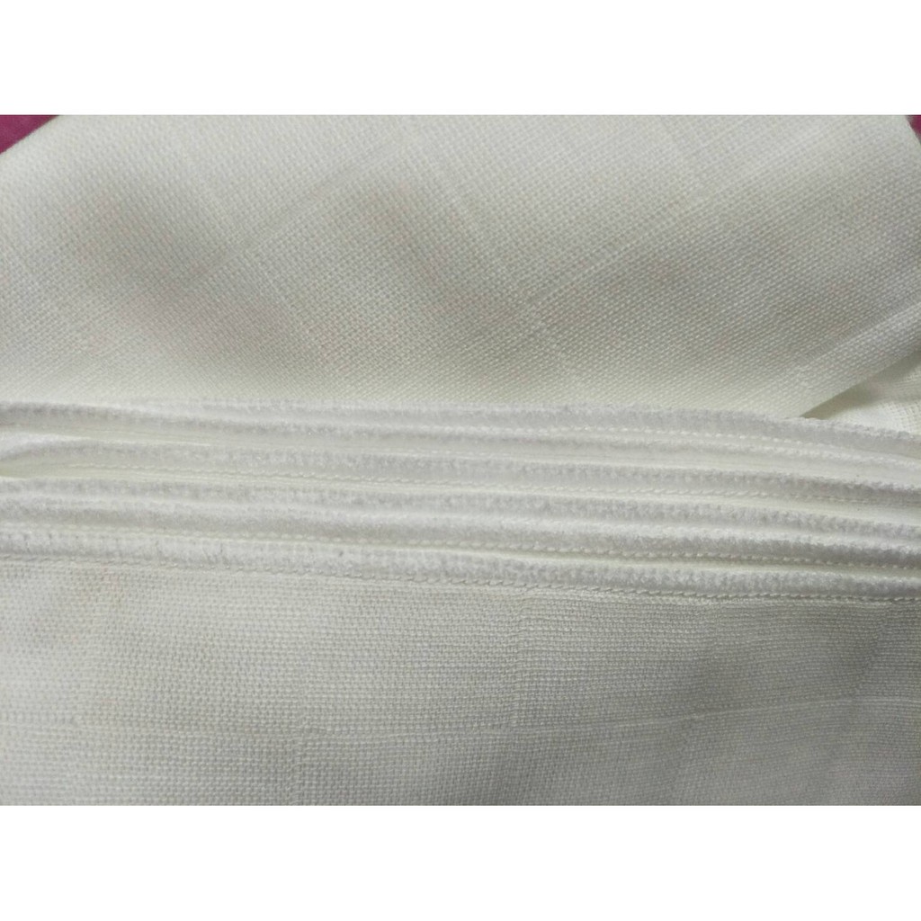 ผ้าอ้อมสาลูอองฟอง ยี่ห้อ Nes's ขนาด 27"x27" ผ้าสีขาวล้วน กุ้นขอบขาว (แพค 6 ผืน) ผ้าอ้อมแบบซักได้