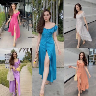 เดรสยาวกระดุมผ่าหน้า TT13063 Long dress with button slit in front