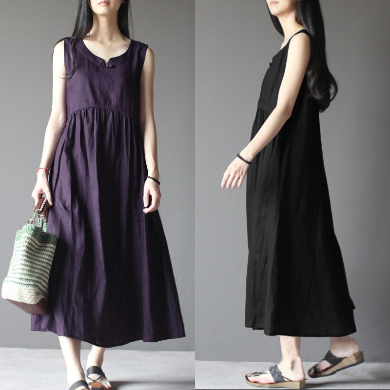 ชุดเดรสยาวสำหรับสตรี แขนกุดทรงหลวม ZANZEA เดรส นำเข้า dress ราคา รีวิว ขายส่ง