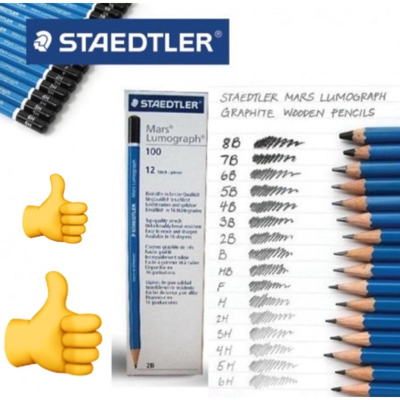 Staedtler Mars Lumograph (12 ชิ้น) 100 B HB 2B 3B 4B 5B 6B 7B 8B 9B 10B 11B 12B FH 2H 3H 4H 5H 6H 9H