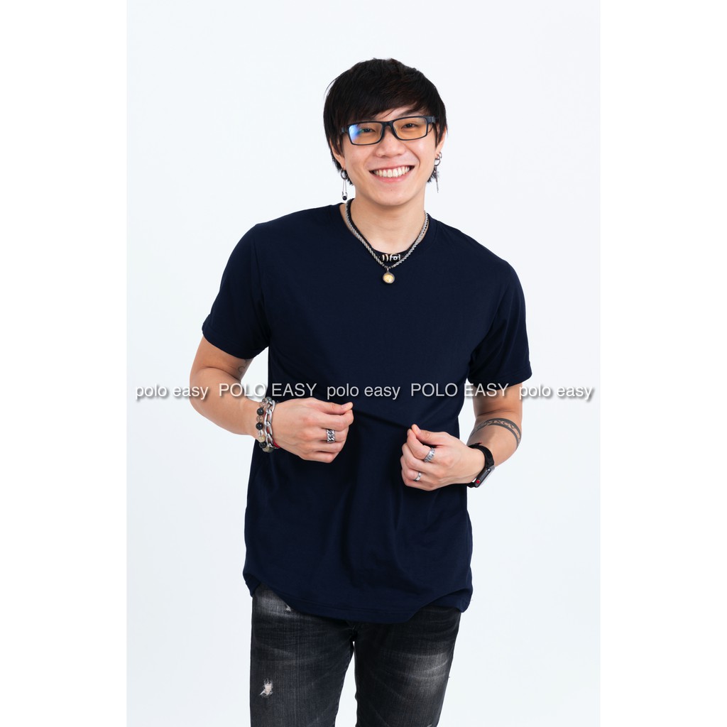 เสื้อยืดแฟชั่น ผู้ชาย T-Shirt Cotton 100% คอกลม แขนสั้น สีกรมท่า