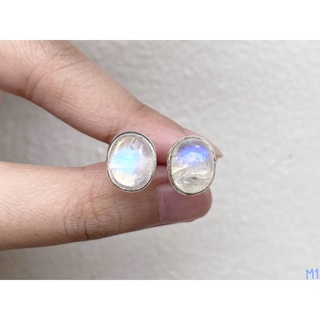 ต่างหูเงินแท้ 92.5% พลอยมูนสโตน 10mm.x12mm. Blue moonstone earring stud