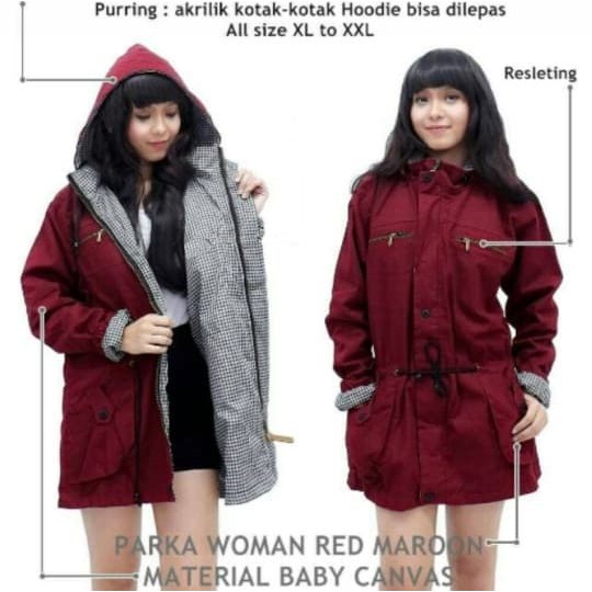 HIJAU เสื้อแจ็คเก็ตผู้หญิงตลก - Emporer Army Green Plain Girls Size M Fit to L Maroon Korean Trend B