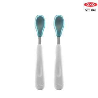 OXO Tot ช้อนป้อนอาหารเด็ก แพคคู่ ฟ้า l Feeding Spoon Set with Soft Silicone Aqua ของแท้ 100%