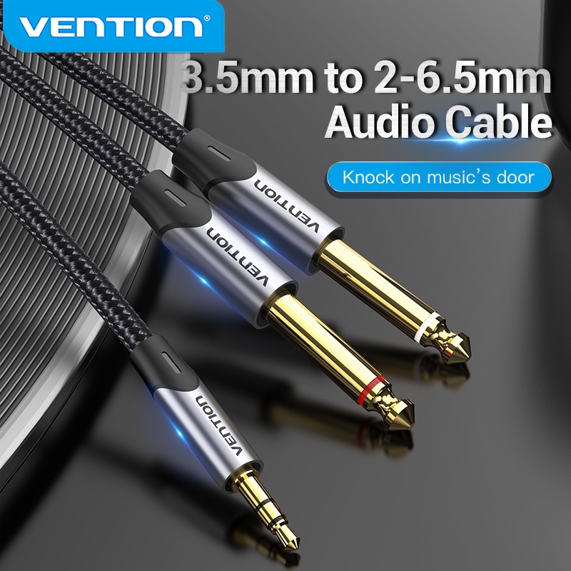VENTION สายเคเบิ้ลแจ็คเสียงสเตอริโอ 3.5 มม. To Double 6.5 มม. Trs Aux Male Mono 6.5 เป็นแจ็ค 3.5
