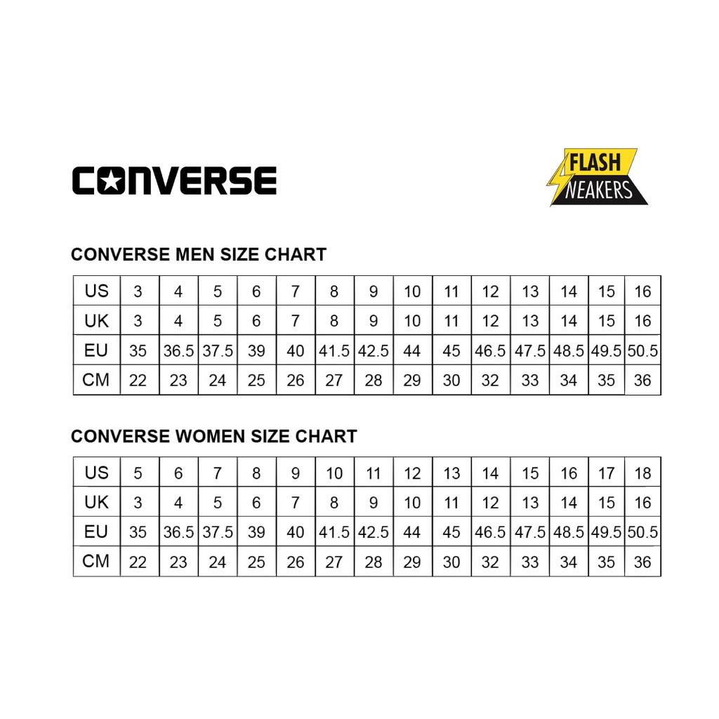converse 70 size chart