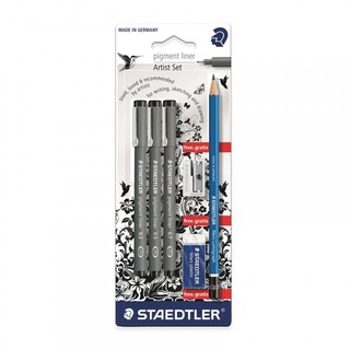 STAEDTLER Pigment Liner Artist Set ฟรี ดินสอ+ยางลบ+กบเหลา