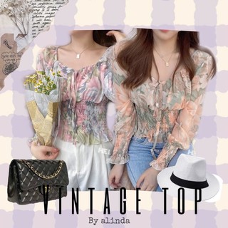 Vintage Top เสื้อจั้มเอว ผ้าชีฟองลายดอกวินเทจสีขับผิวใส่แล้วผิวสวยมาก ลายวินเทจใส่ได้ตลอดดูดีหรูน่ารักมากค่ะ