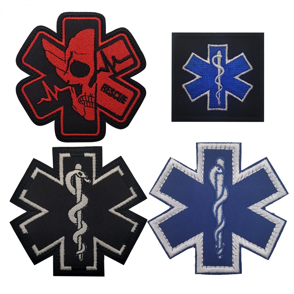 Medic ปัก Patch Paramedic Medical EMS EMT MED ยุทธวิธี Skull ทหาร Cross First Aid Hook Loop Fastener