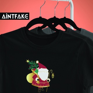 เสื้อยืดผ้าฝ้าย เสื้อยืดคริสต์มาสChristmas Santa Gift T-shirt -short sleeve cotton 100% Tshirt- BLACK / WHITE