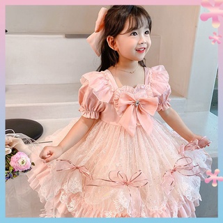 Girls summer lolita dress childrens babys love bowknot mesh lace heavy industry dress western style